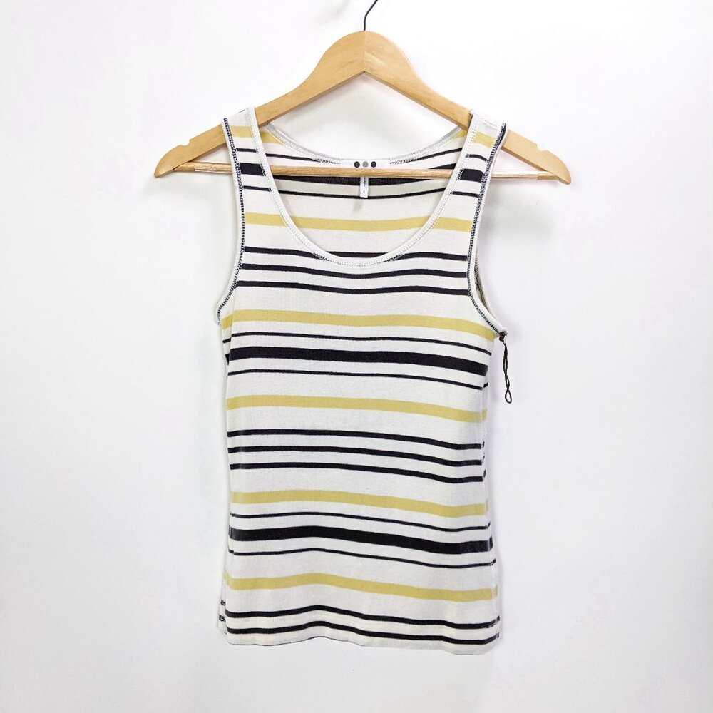 Three Dots Size S Womens Scoop Neck Striped Tank Top In Yellow Combo